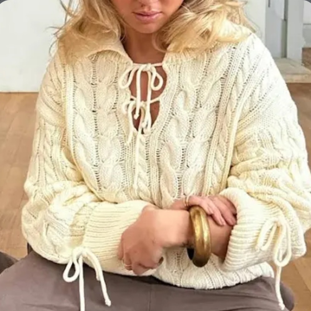 Djerf Avenue Cable Knit Bow Sweater